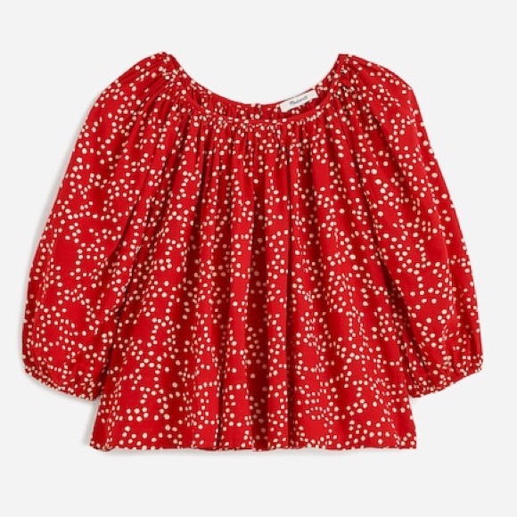 Madewell Shirred Puff-Sleeve Top Polka Dot Red White Size Medium - Picture 14 of 14